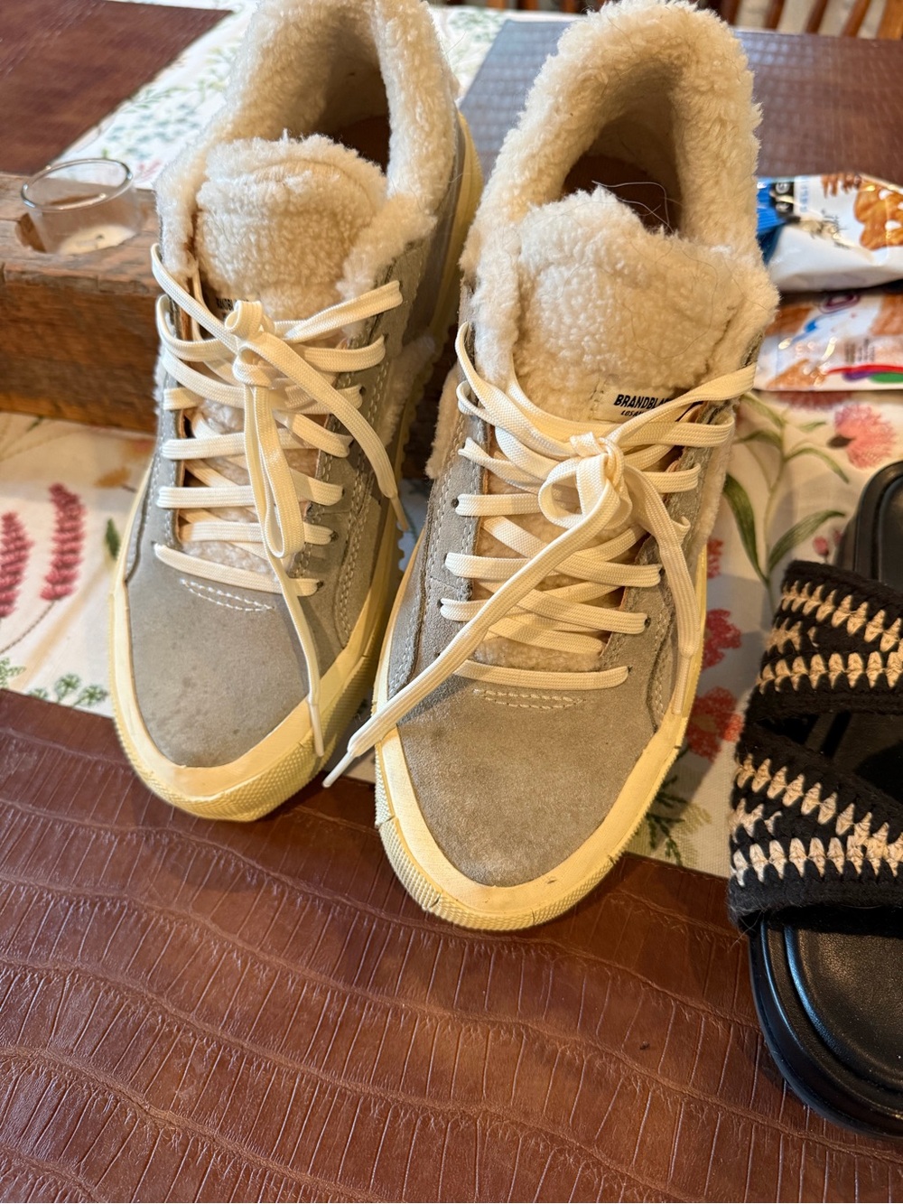 Brandblack Cream Suede Sherpa-Lined Women's Sneakers